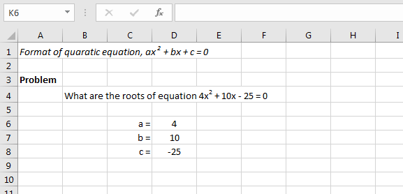 Excel Roots of Quadratic Equation